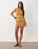 Kiwi & Co Walking On Sunshine Crochet High Neck Sleeveless Mini Beach Dress In Orange Stripe