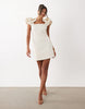 Yas Exaggerated Ruffle Sleeve Square Neck Mini Dress In White
