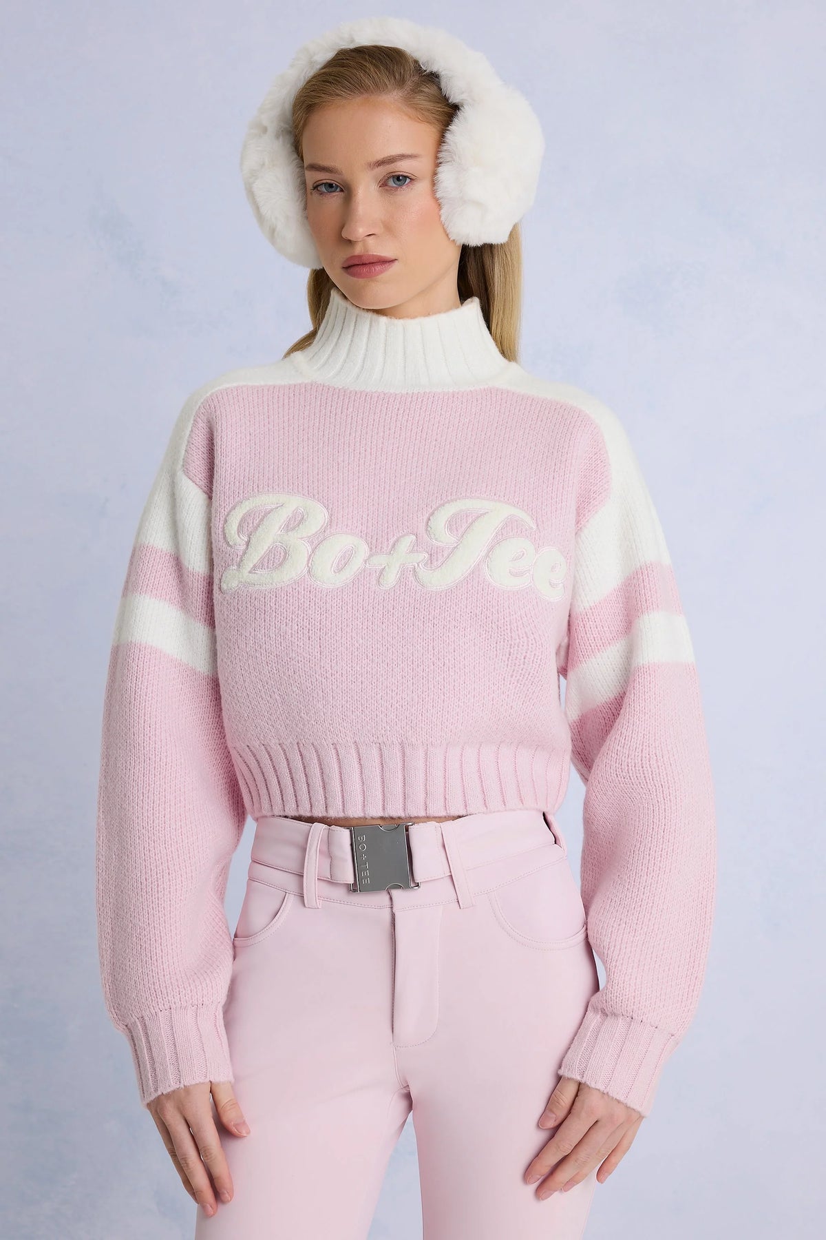 Knit Logo Cropped Jumper in Powder Pink