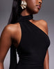 Fashionkilla Exclusive Slinky Double Sculpted Halterneck Scarf Detail Mini Dress In Black
