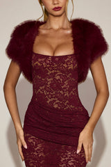 Faux-Fur Short Sleeve Bolero in Wine Red