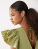Tie Front V Neck Mini Dress In Olive