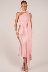 Scarf-Detail Midaxi Dress in Blush Pink