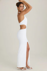 Cut-Out Halterneck Maxi Dress in White
