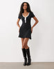 Miss Selfridge V-Neck Short Sleeve Mini Dress With Bow In Black