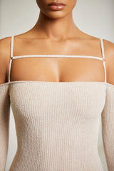 Cold Shoulder Long Sleeve Mini Dress in Praline