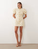 Sister Jane Anemone Exclusive Jacquard Round Neck Puff Sleeve Mini Dress In Butter Yellow
