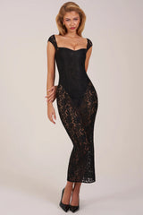 Sweetheart-Neck Maxi Dress in Black