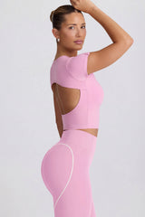 Cut-Out Longline T-Shirt in Dusty Pink