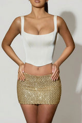 Embellished Low-Rise Mini Skirt in Gold