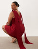 Tfnc Plus Bengaline V Back Draped Mini Dress In Deep Red