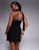 Fashionkilla Exclusive Slinky Double Sculpted Halterneck Scarf Detail Mini Dress In Black