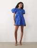 Sister Jane Clover Exclusive Jacquard Puff Sleeve Mini Dress In Cobalt Blue