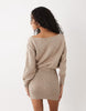Cotton On Knit Tunic Long Sleeve Off Shoulder Dress In Coconut