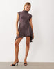 High Neck Mini Dress With Hanky Hem In Chocolate Brown
