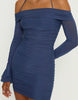 Princess Polly Taylon Mesh Bardot Halterneck Detail Flare Sleeve Mini Dress In Blue