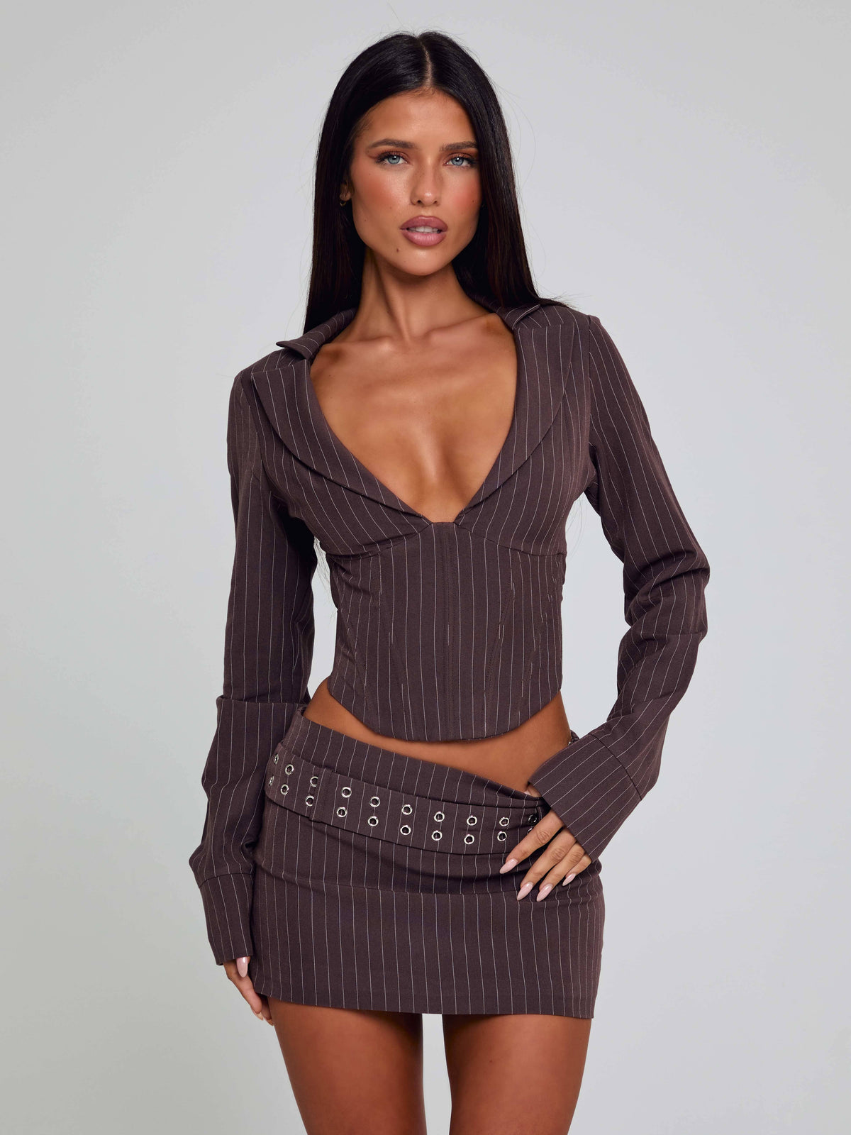 Lucy's KESSIA TOP BROWN PINSTRIPE