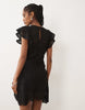 Crochet Flutter Sleeve Mini Dress In Black