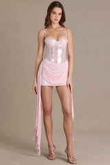 Premium Embellished Lace Corset Mini Dress in Baby Pink