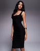 Vesper Bengaline Square Neck Bodycon Midi Dress In Black