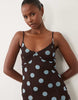 Mix Polka Dot Scarf Detail Midi Dress Blue And Brown