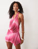 I.Am.Gia Rosanna Chiffon Deep Plunge Fringe Detail Open Back Mini Dress In Pink Ombre