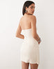 Kaiia Exclusive Linen Blend Bandeau Wrap Tie Waist Detail Mini Dress In Ecru