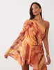 One Shoulder Asymmetric Chiffon Mini Dress In Print