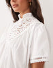 Noughts & Kisses Cotton High Neck Lace Detail Smock Mini Dress In White