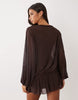 Mesh Blouson Drape Mini Dress In Brown