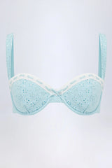 Broderie Anglaise Underwired Balconette Bikini Top in Powder Blue