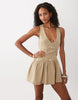 Motel Makana Plunge Mini Dress In Beige