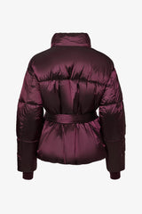 Waterproof Belted Oversized Ski Jacket in Burgundy