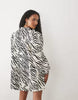 Sister Jane Nuit Tie Collar Detail Long Sleeve Mini Dress Co-Ord In Ivory Zebra
