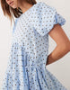 Ghospell Seersucker Puff Sleeve Asymmetric Drawstring Detail Mini Dress In Light Blue Polka Dot