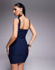 Vesper Sweetheart Neck Mini Dress With Tie Front In Navy