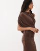 High Neck Drape Short Sleeve Maxi Dress In Chocolate