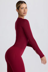 Modal Ruched Long-Sleeve Top in Burgundy