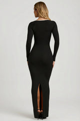 Modal Contrast-Trim Maxi Dress in Black