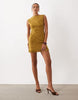 Devore Floral Mesh Mini Dress With Fringing In Olive