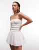 Aria Cove Shirred Tie Front Detail Mini Dress In White