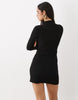 The Frolic Exclusive High Neck Fluted Sleeve Embellished Detail Knitted Mini Dress In Black