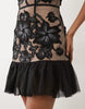 Jw Pei 3D Floral Embroidery Fitted Waist Flounced Hem Mini Dress In Black