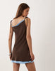 Mango Double Layer Tie Shoulder Mini Dress In Brown And Blue