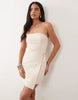 Kaiia Exclusive Linen Blend Bandeau Wrap Tie Waist Detail Mini Dress In Ecru
