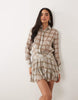 Aria Cove Sheen Chiffon Ruffle Skirt Shirt Dress In Muted Check