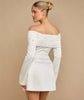 Six Stories Pearl Trim Bardot Mini Dress In White