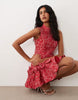 Sister Jane Exclusive Jacquard Sleeveless Cinched Waist Bow Hem Mini Dress In Red