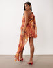 One Shoulder Asymmetric Chiffon Mini Dress In Print