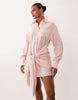 Missyempire Cotton Blend Tie Front Detail Button Through Shirt Mini Dress In Pink Stripe